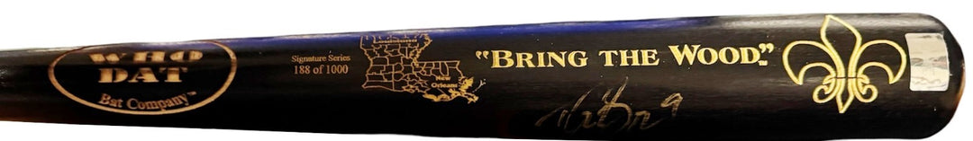Drew Brees signed Bring The Wood Who Dat Saints Eng Hand Painted Bat- BREES HOLO