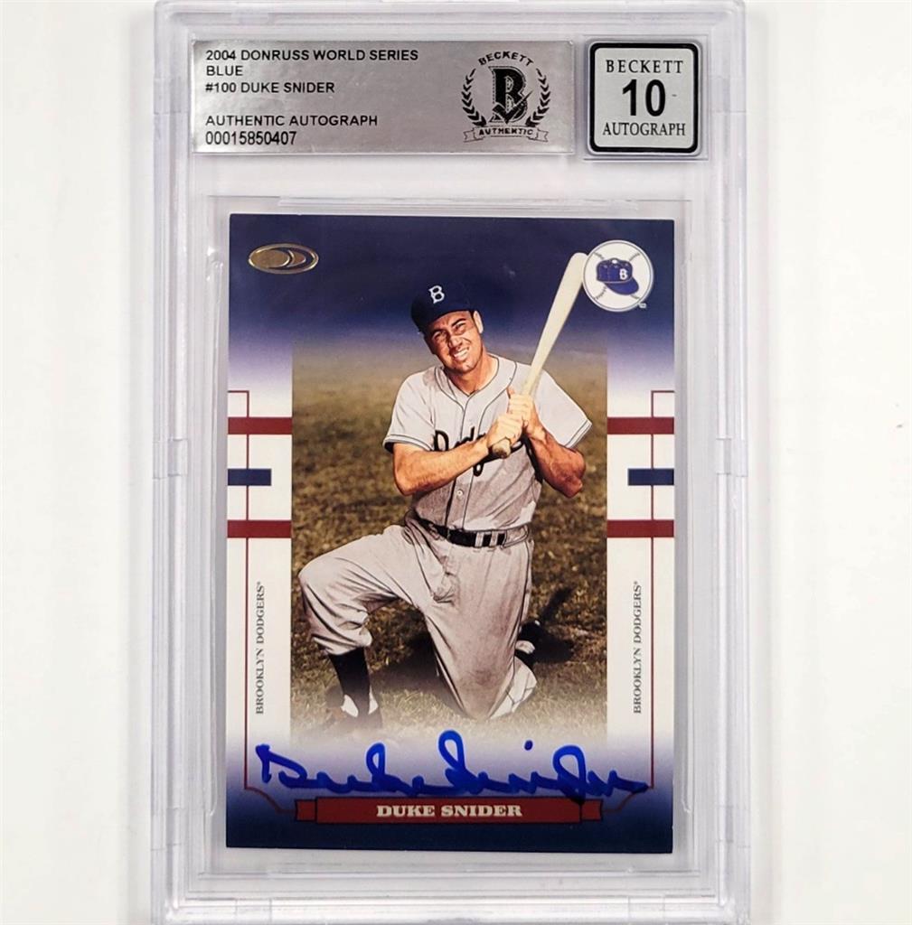 Duke Snider signed 2004 Donruss World Series Blue #100 card Beckett BAS 10 auto