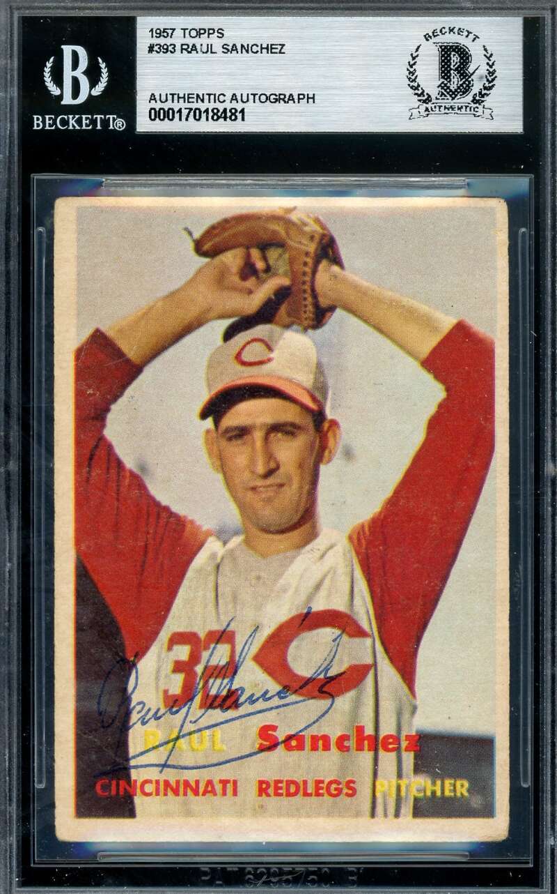 Raul Sanchez Beckett BAS Signed 1957 Topps Autograph