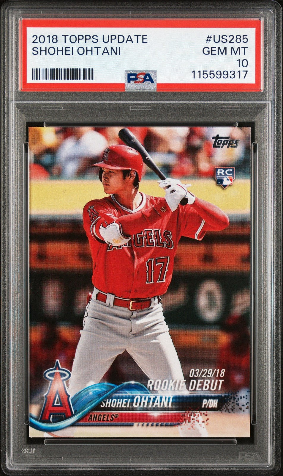 Graded 2018 Topps Update SHOHEI OHTANI #US285 Rookie RC Card PSA 10