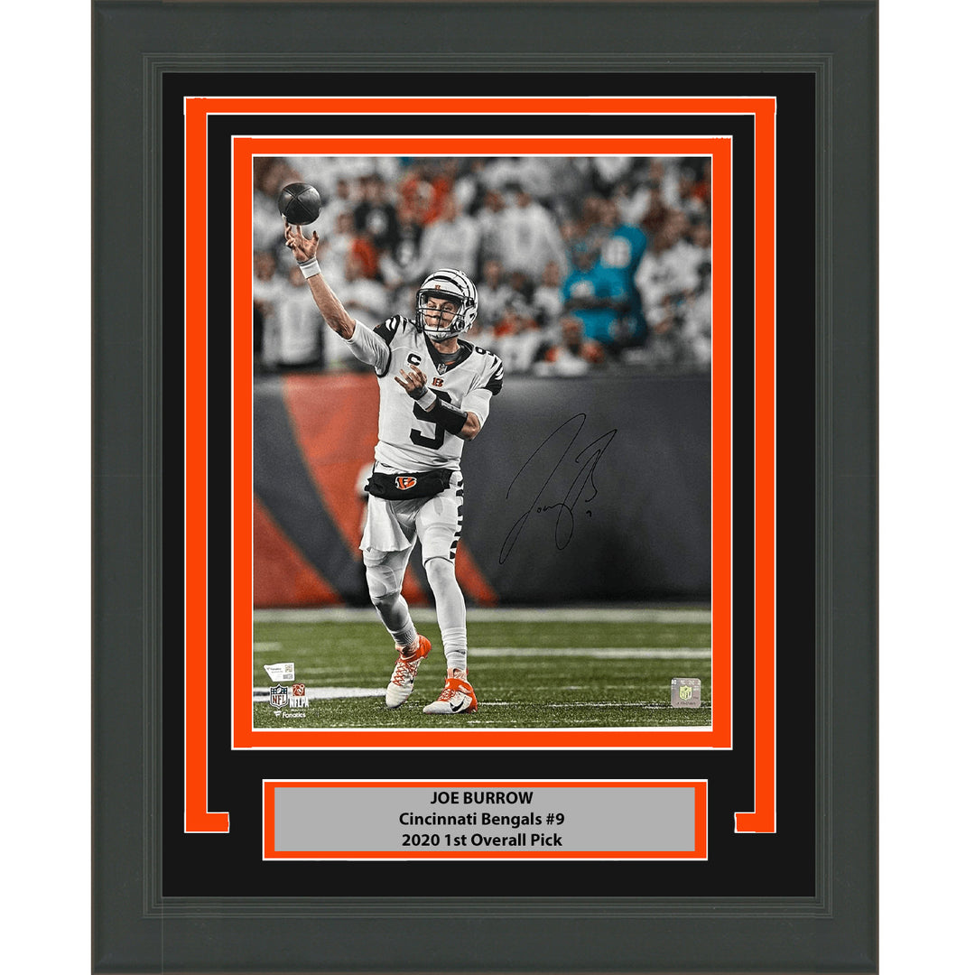 Framed Autographed/Signed Joe Burrow Bengals 16x20 Photo Fanatics COA