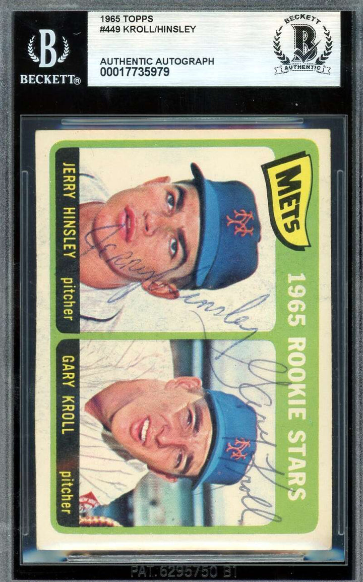 Jerry Hinsley Gary Kroll Beckett BAS Signed 1965 Topps Rookie Autograph