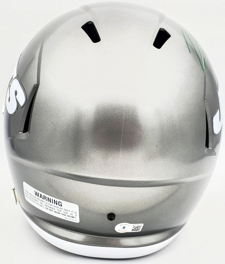 Zach Wilson Signed Jets Flash Silver Full Size Replica Speed Helmet Beckett