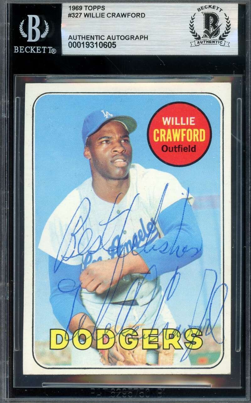 Willie Crawford Beckett BAS Vintage Signed 1969 Topps Autograph Dodgers