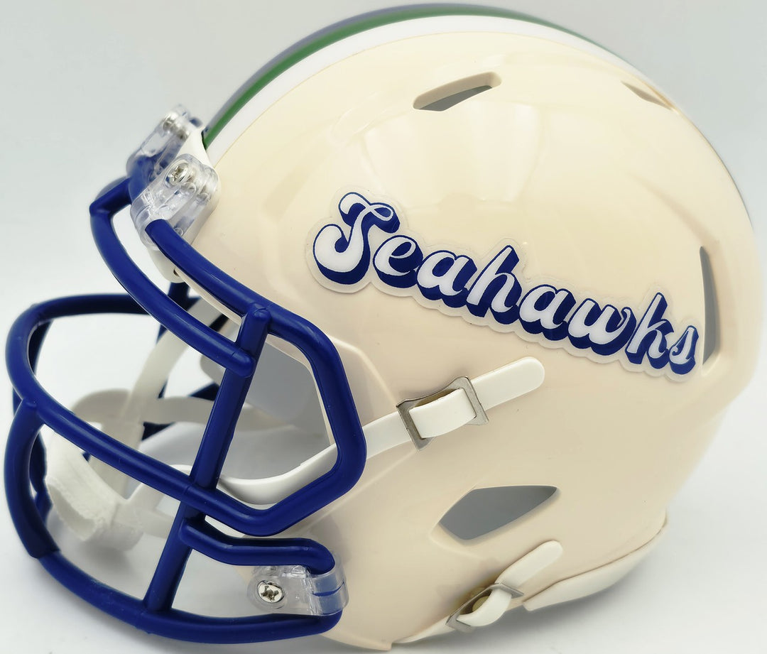 Mike Macdonald Signed Seahawks Cream Retro Speed Mini Helmet BAS Witness