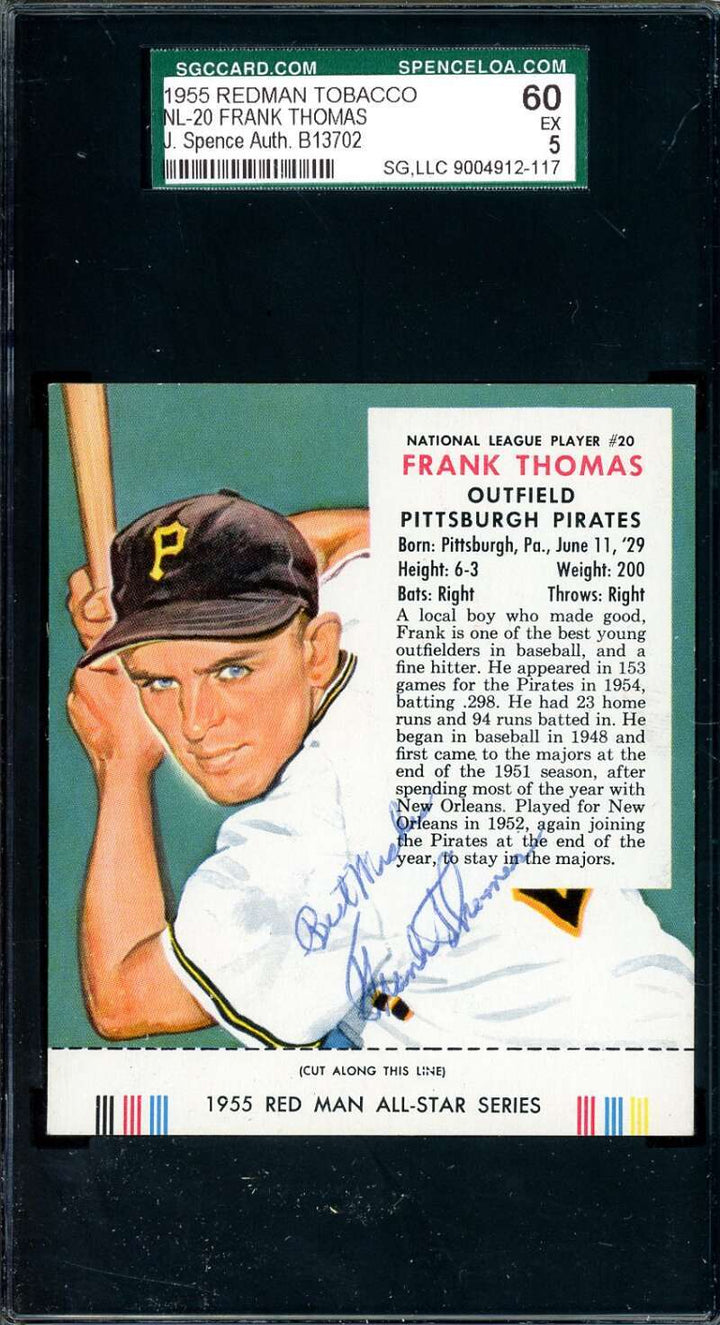 Frank Thomas JSA SGC Coa Signed 1955 Red Man Tobacco With Tab Autograph