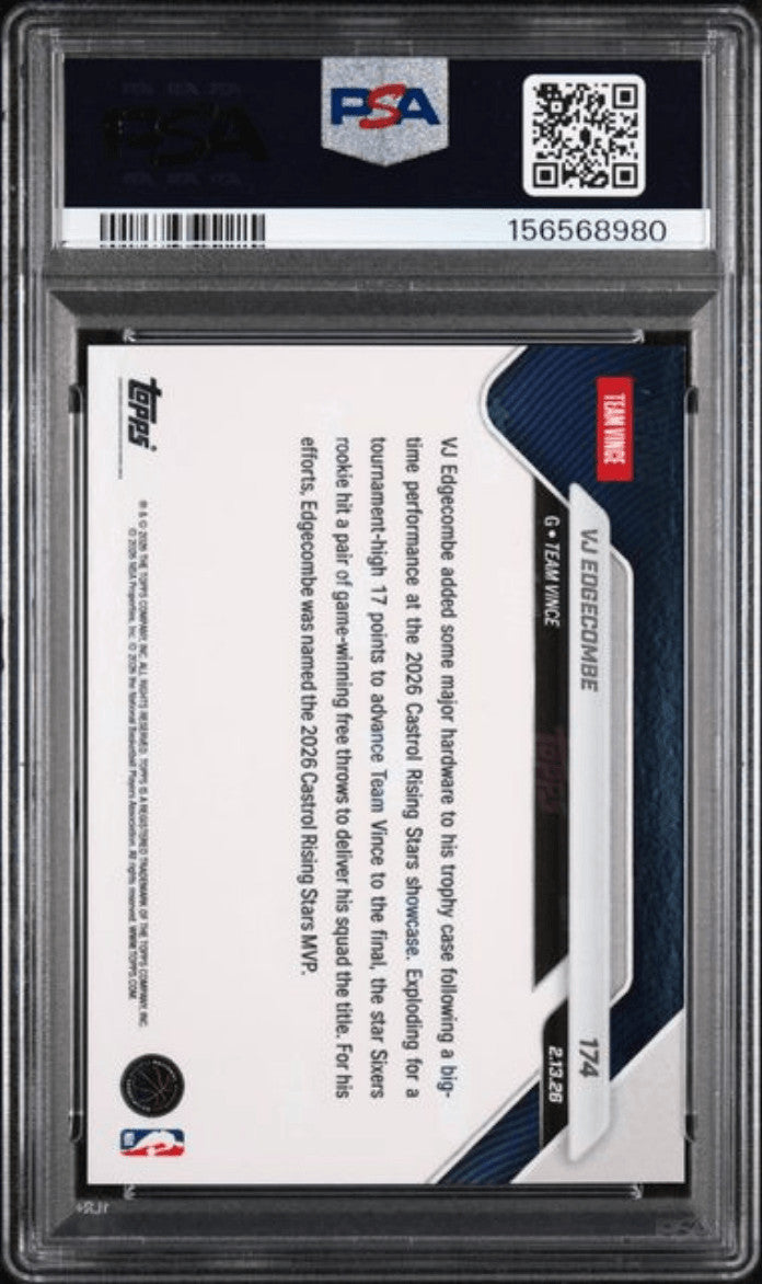 Graded 2025 Topps Now VJ Edgecombe #174 Rookie RC Basketball Card PSA 10