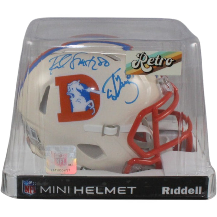 Ed McCaffrey Rod Smith Signed Denver Broncos Retro Mini Helmet Beckett 56383