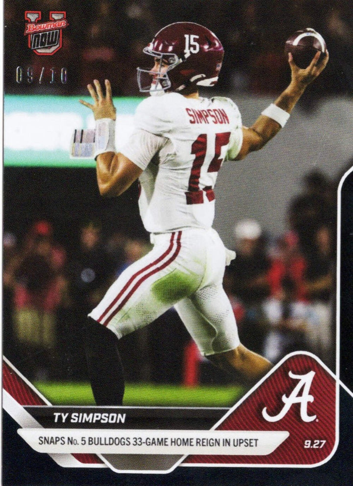 2025 Topps Bowman U Now Ty Simpson #22 Black Foil /10 Rookie RC Football Card