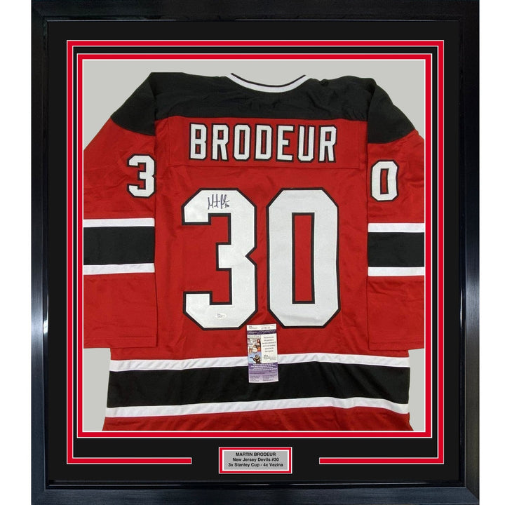 FRAMED Signed MARTIN BRODEUR 35x39 New Jersey Red Jersey JSA COA