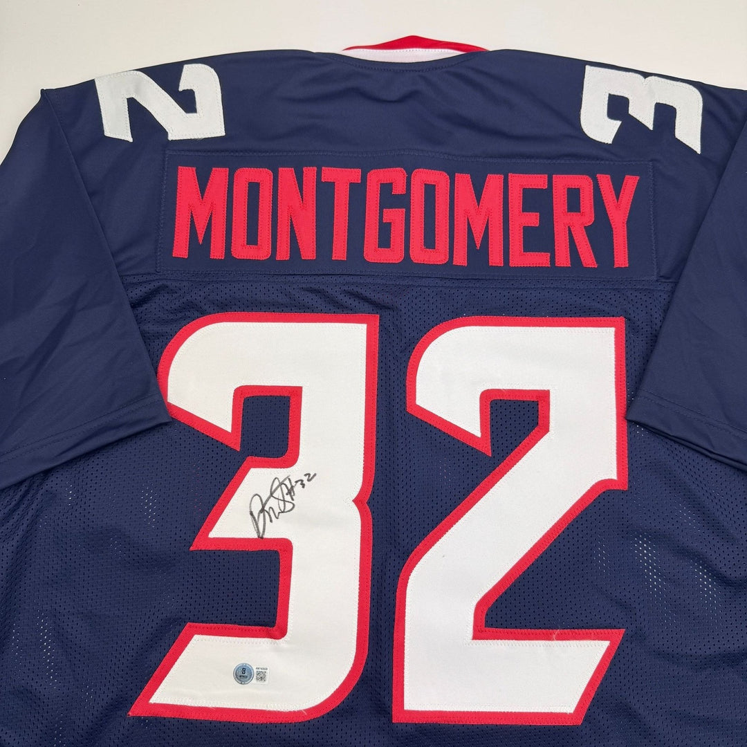 Autographed/Signed David Montgomery Houston Blue Football Jersey BAS COA