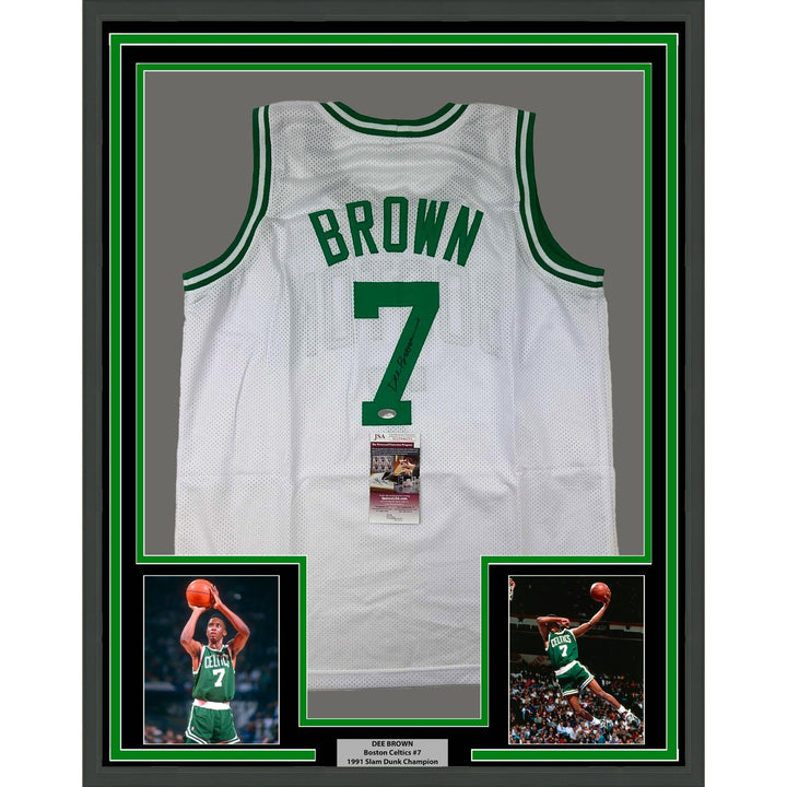 Framed Autographed/Signed Dee Brown 35x39 Boston White Jersey JSA COA