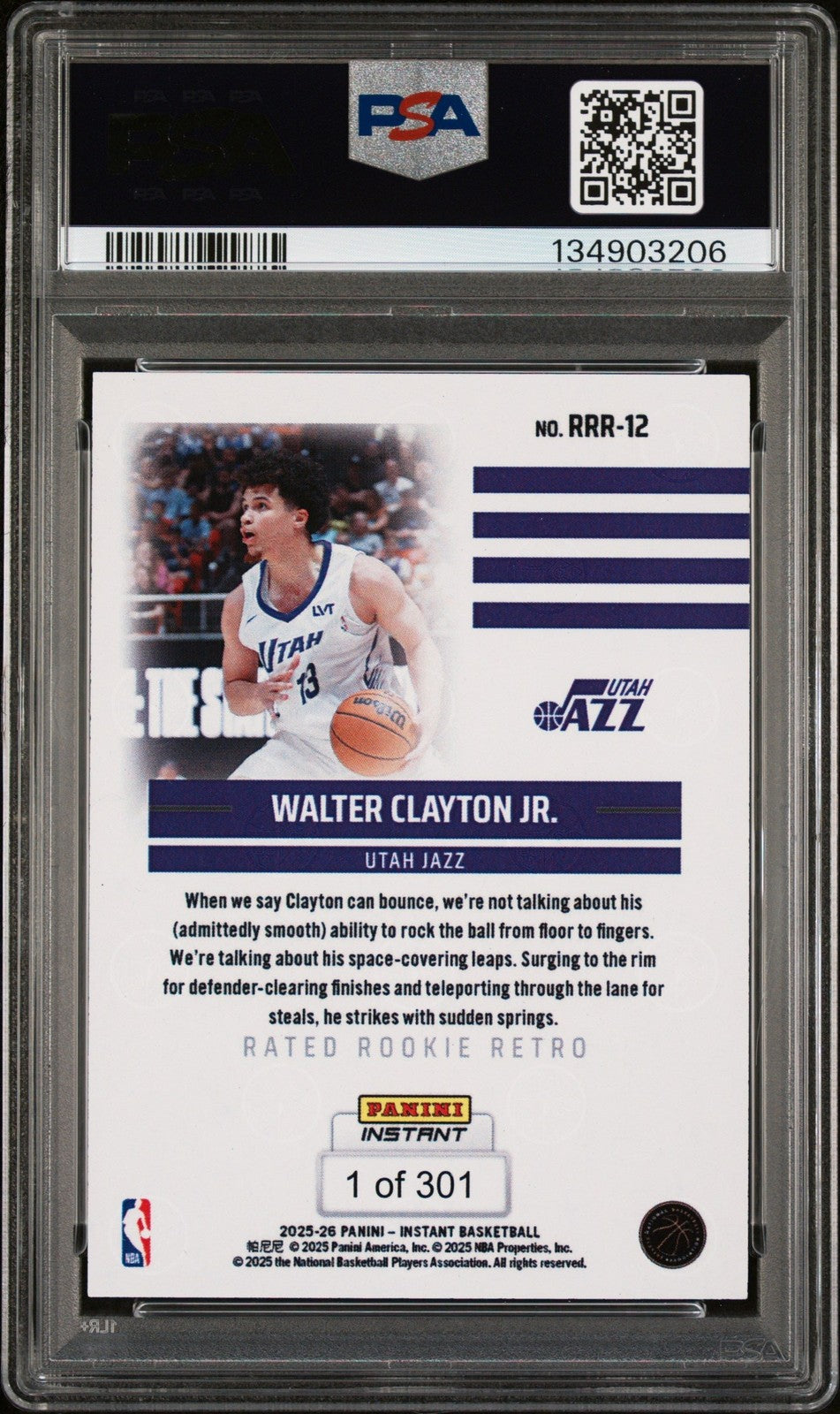 Graded 2025 Panini Instant Walter Clayton #RRR12 Rated RC Retro Card PSA 10