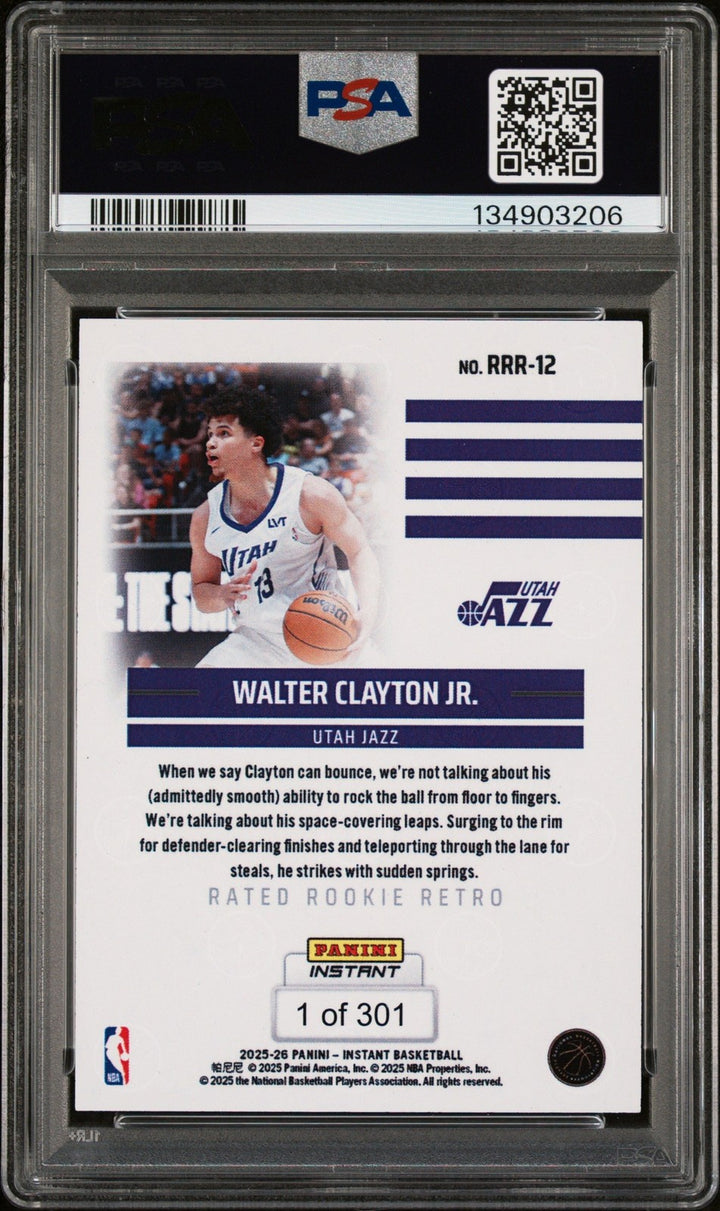 Graded 2025 Panini Instant Walter Clayton #RRR12 Rated RC Retro Card PSA 10