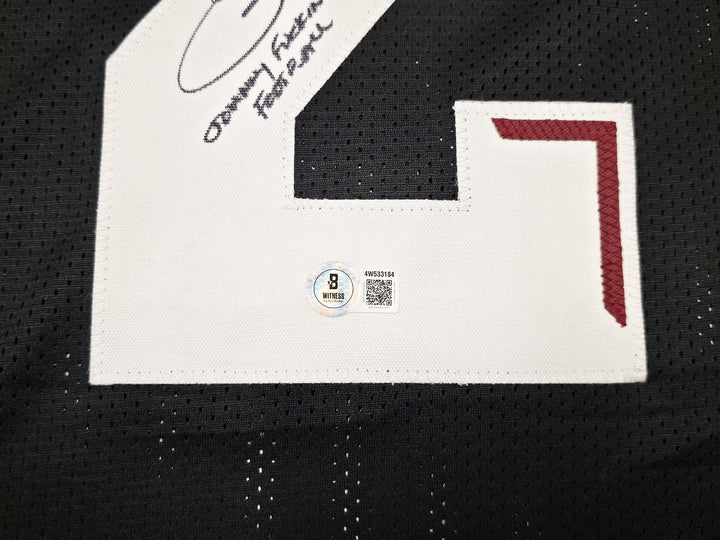 A & M Aggies Johnny Manziel Signed Black Jersey Beckett Wit Beckett Witness