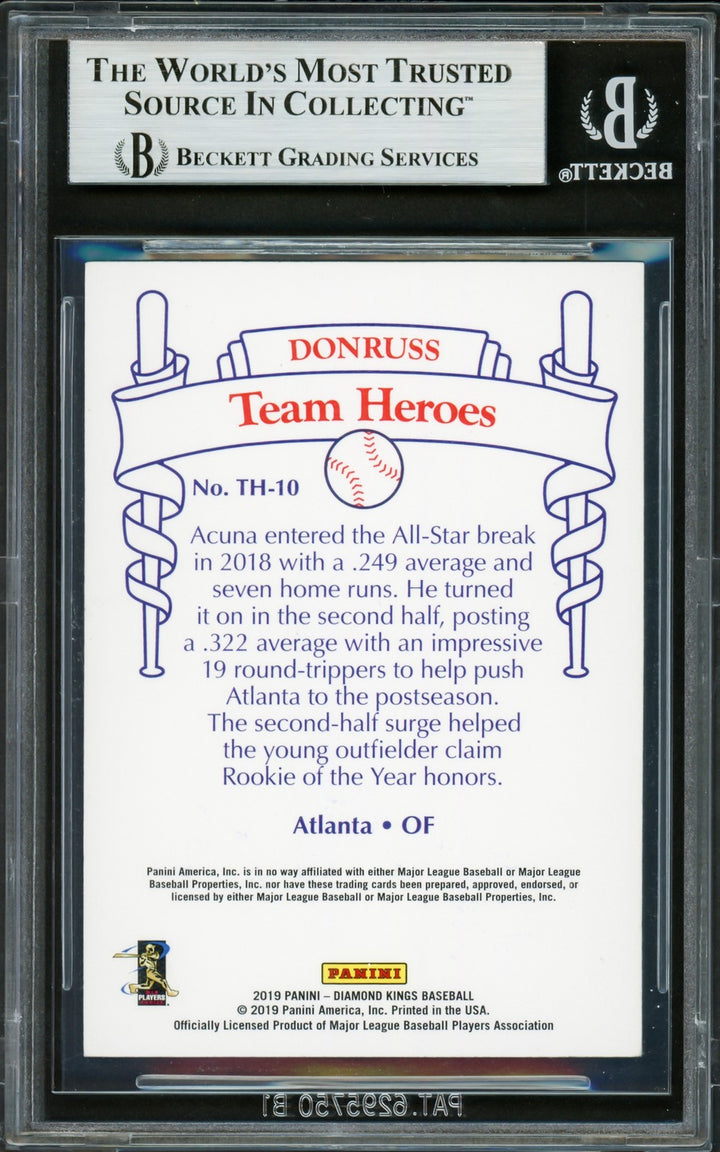 Ronald Acuna Jr. Auto 2019 Panini Diamond Kings Heroes Card TH10 Braves Beckett