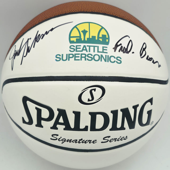 Jack Sikma & Fred Brown Auto Spalding Sig Series Basketball Supersonics Logo MCS