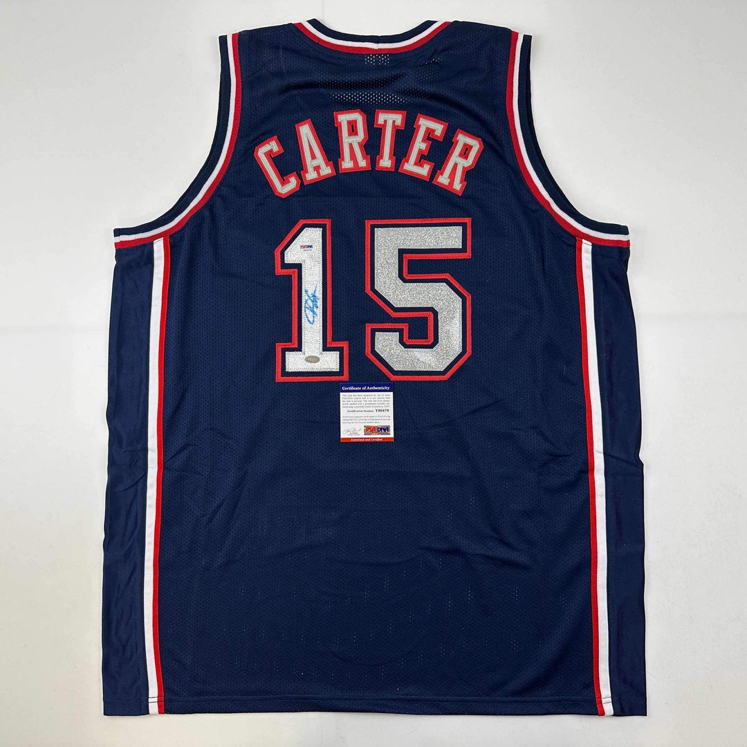 Autographed/Signed Vince Carter New Jersey NJ Navy Blue Jersey PSA/DNA COA
