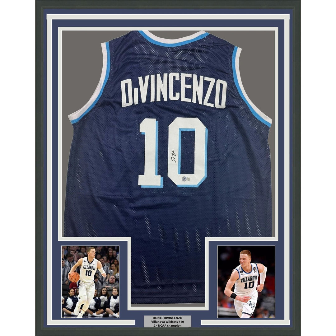 Framed Autographed Donte DiVincenzo 35x39 Villanova Blue Jersey Beckett COA