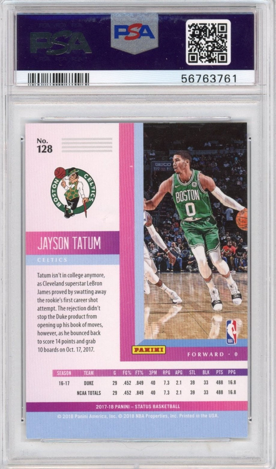 Graded 2017-18 Panini Status Jayson Tatum #128 Rookie RC Card PSA 10
