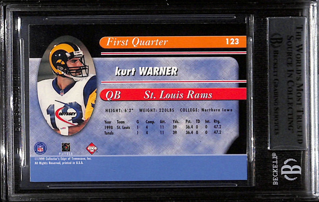 Kurt Warner Signed 1999 Edge Odyssey #123 Trading Card Beckett 43901