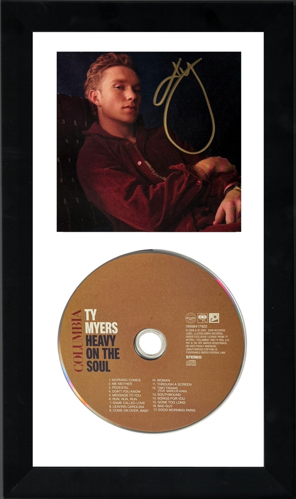 Ty Myers signed 2026 Heavy on the Soul 4.75x4.75 Art Card Insert/CD Framed - COA