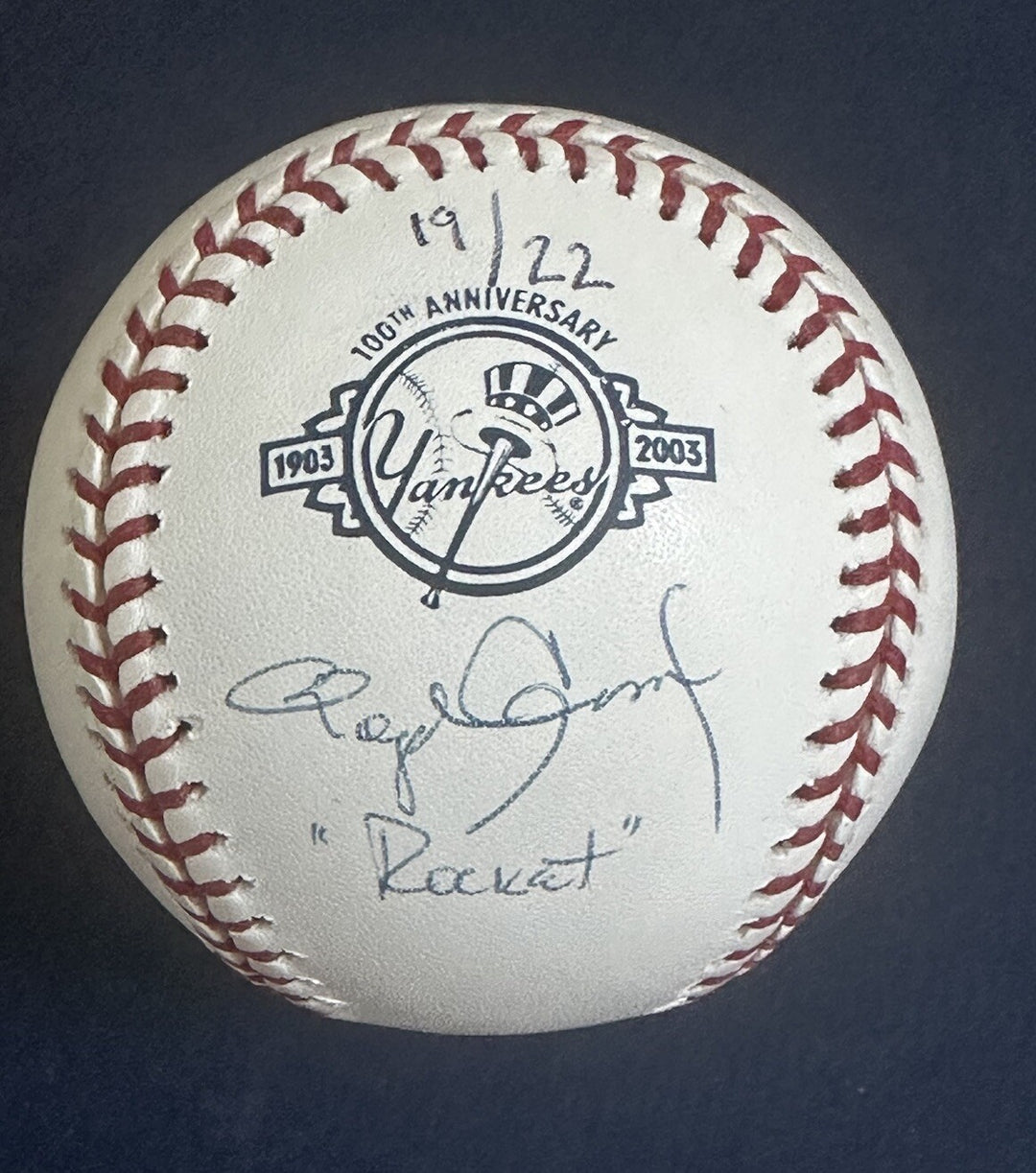 Roger Clemens Signed 100 Anniv Yankees Baseball Rocket Auto MLB Tri-Star Le /22