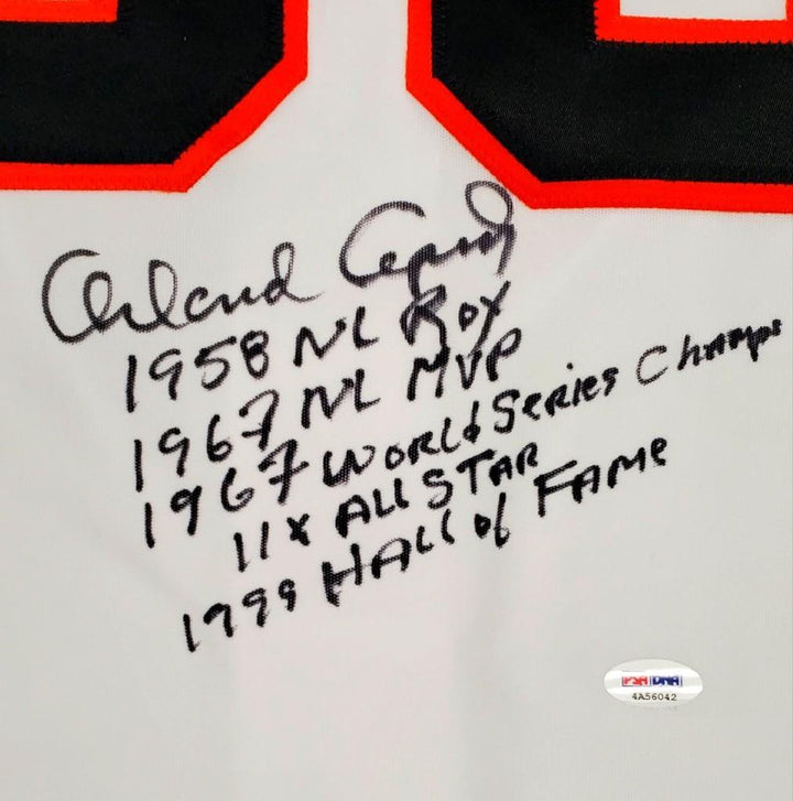 Orlando Cepeda autograph signed Giants stat Jersey w/ 5 Inscriptions ~ PSA/DNA