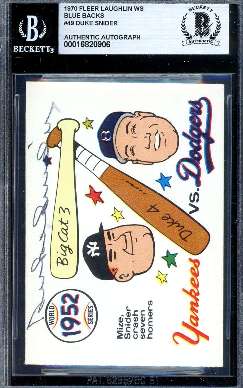 Duke Snider Beckett BAS Signed 1970 Fleer Laughlin WS Blue Back Autograph