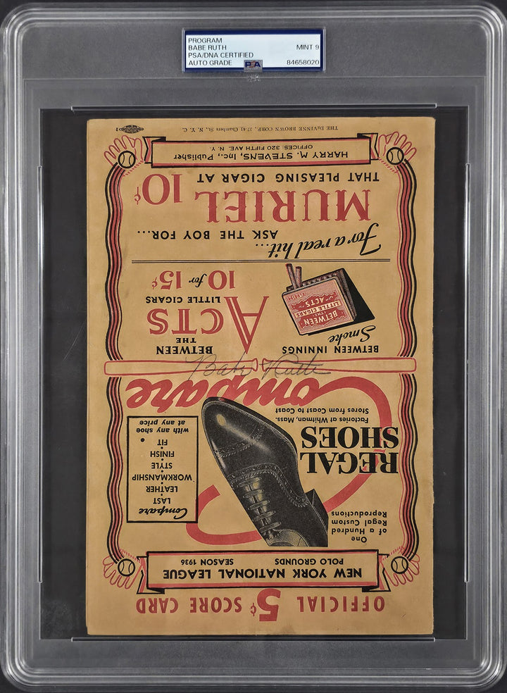Babe Ruth Signed 1936 Program New York Yankees Auto Mint 9 PSA/DNA