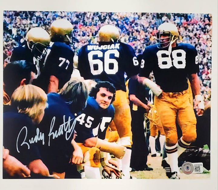 Rudy Ruettiger signed 8x10 photo Notre Dame white ~ Beckett BAS Witness Holo