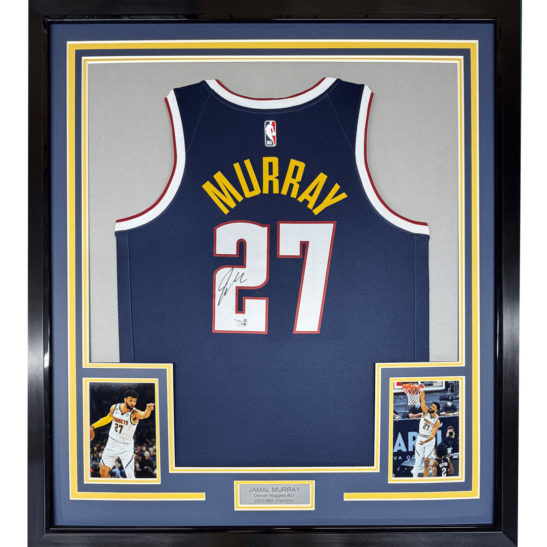 Framed Signed Jamal Murray 35x39 Blue Authentic Jersey Fanatics COA