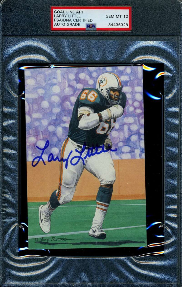 Larry Little Gem Mint 10 PSA DNA Slabbed Signed Goal Line Art Card Autograph