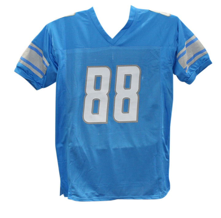 TJ Hockenson Autographed/Signed Pro Style Blue XL Jersey Beckett 39316
