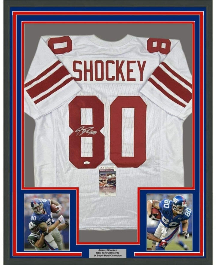 FRAMED Autographed/Signed JEREMY S33x42 New York White Jersey JSA COA