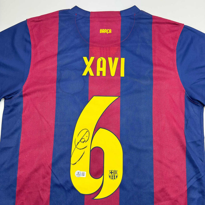 Autographed/Signed Xavi Hernandez FC Barcelona Blue Jersey Beckett BAS COA