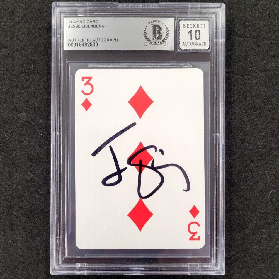 Jesse Eisenberg signed 3 Diamond Playing Card Now You See Me Beckett BAS 10 auto