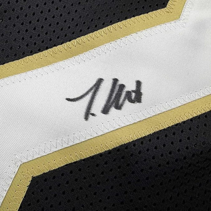 Framed Autographed/Signed Travis Hunter 35x39 Colorado Black Jersey Beckett COA