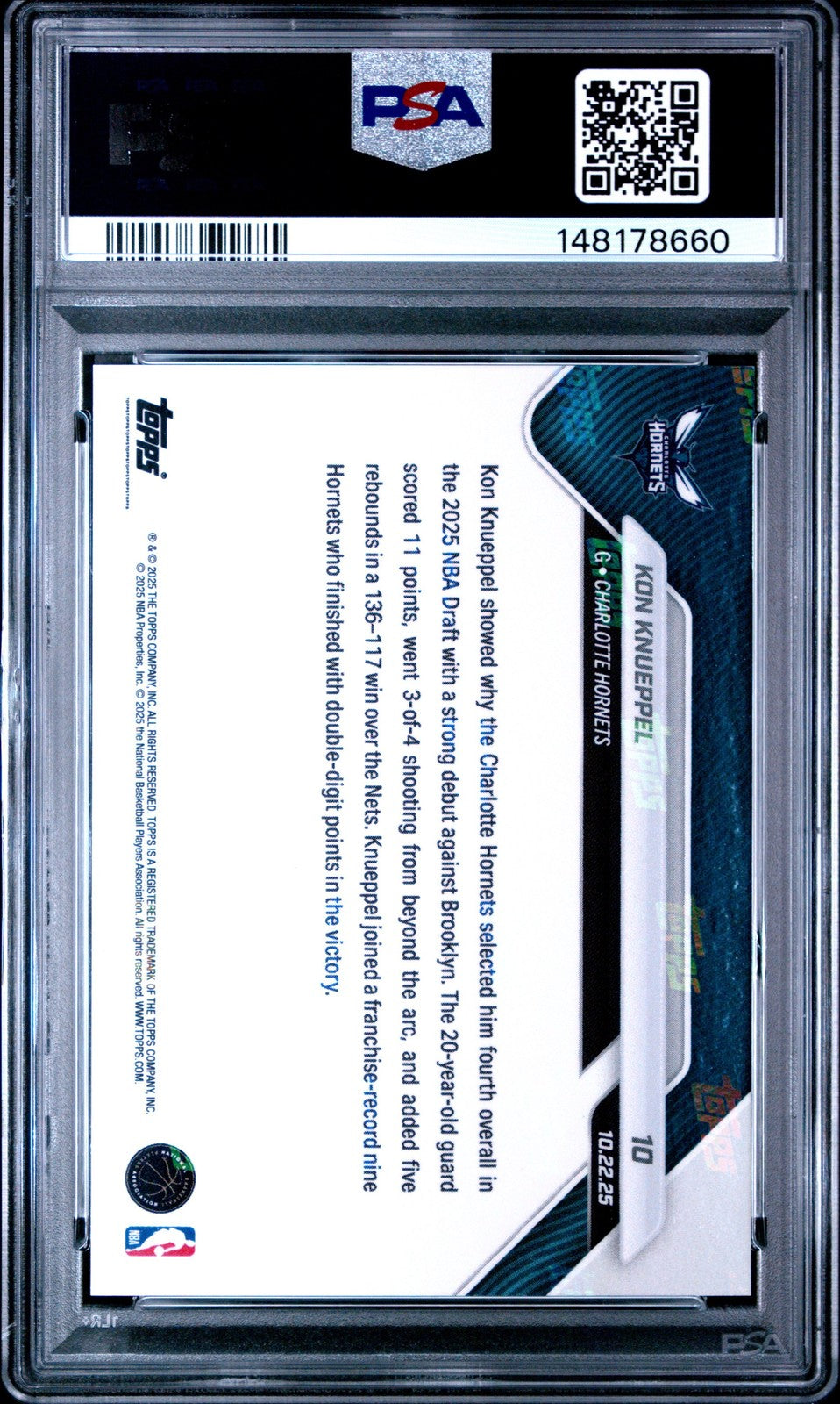 Graded 2025 Topps Now Kon Knueppel #10 Rookie RC Basketball Card PSA 10