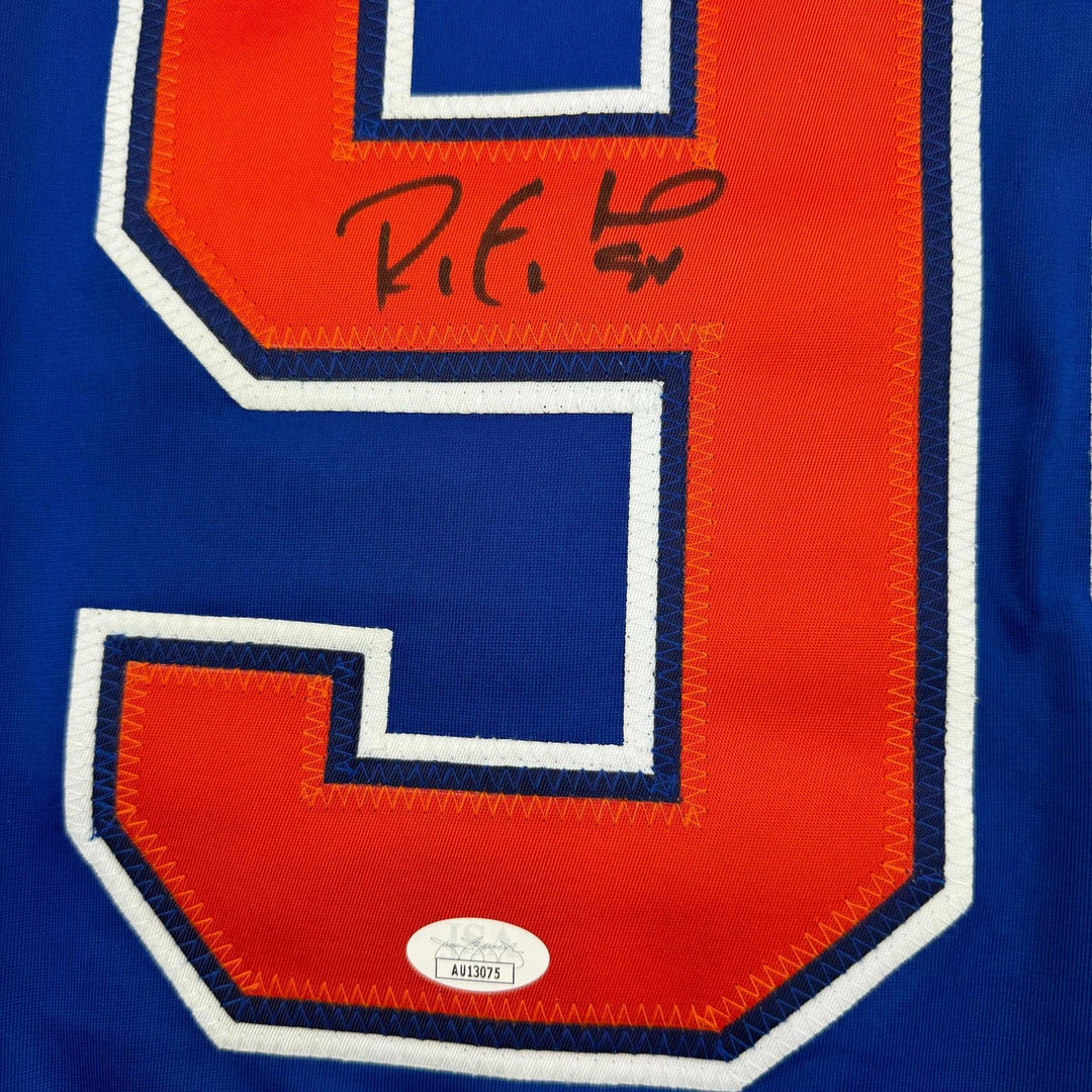 Framed Autographed/Signed Ryan Smyth 35x39 Edmonton Blue Jersey JSA COA