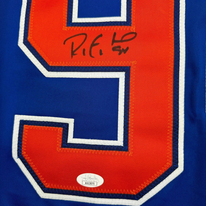 Framed Autographed/Signed Ryan Smyth 35x39 Edmonton Blue Jersey JSA COA