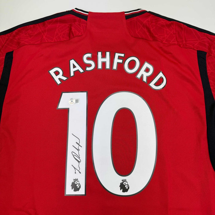 Autographed/Signed Marcus Rashford Manchester United Red Jersey Beckett COA