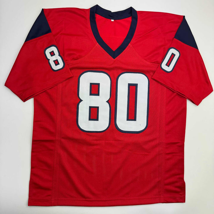 Autographed/Signed ANDRE JOHNSON Houston Red Football Jersey JSA COA Auto