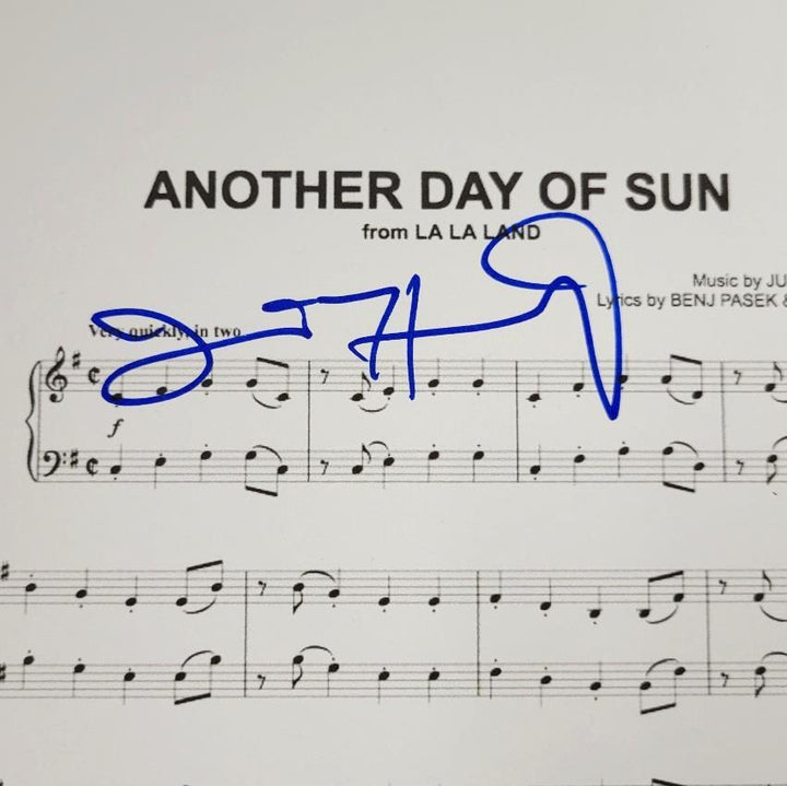 Justin Hurwitz signed La La Land "Another Day of Sun" 8.5x11 music sheet ~ BAS