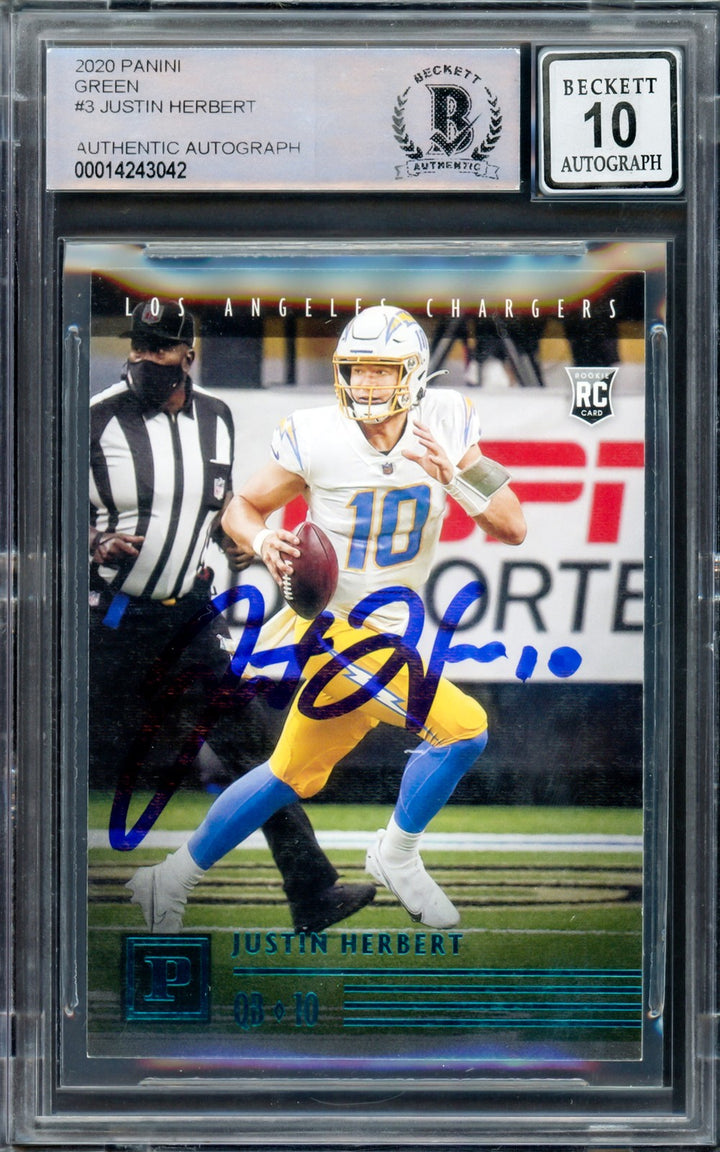 Justin Herbert Auto 2020 Chronicles Panini Green Parallel RC PA-3 Sig 10 Beckett
