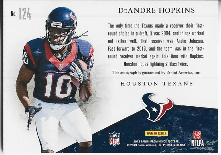 DeAndre Hopkins 2013 Panini Prominence Autographed Rookie Card 53/105 #124