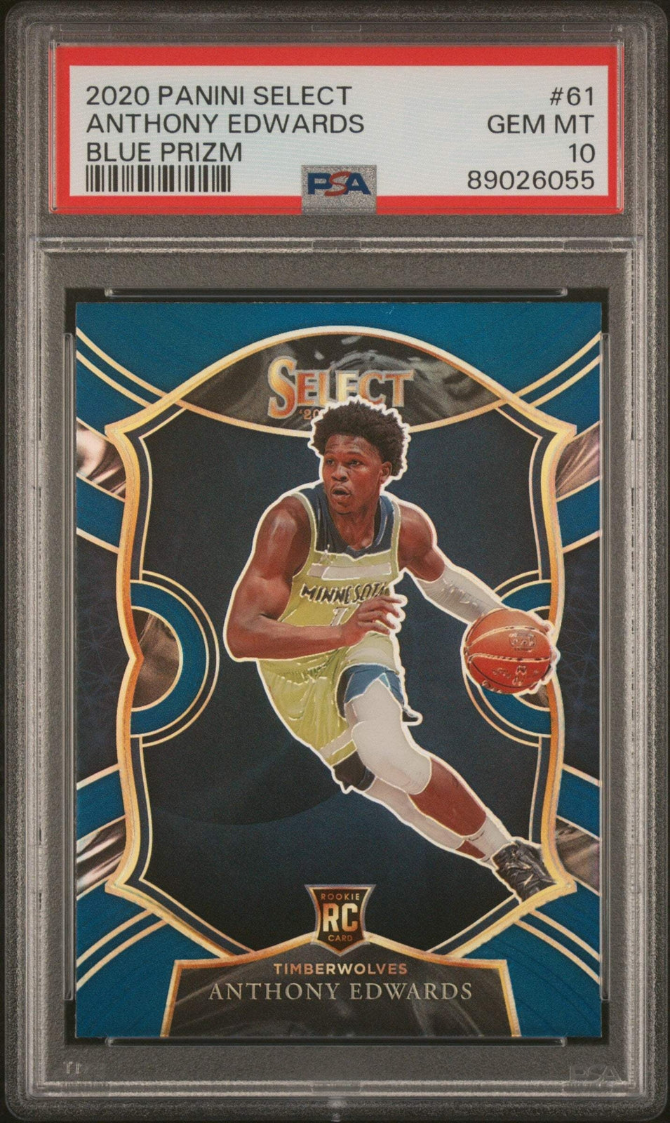 Graded 2020 Panini Select Anthony Edwards #61 Blue Prizm Basketball Card PSA 10