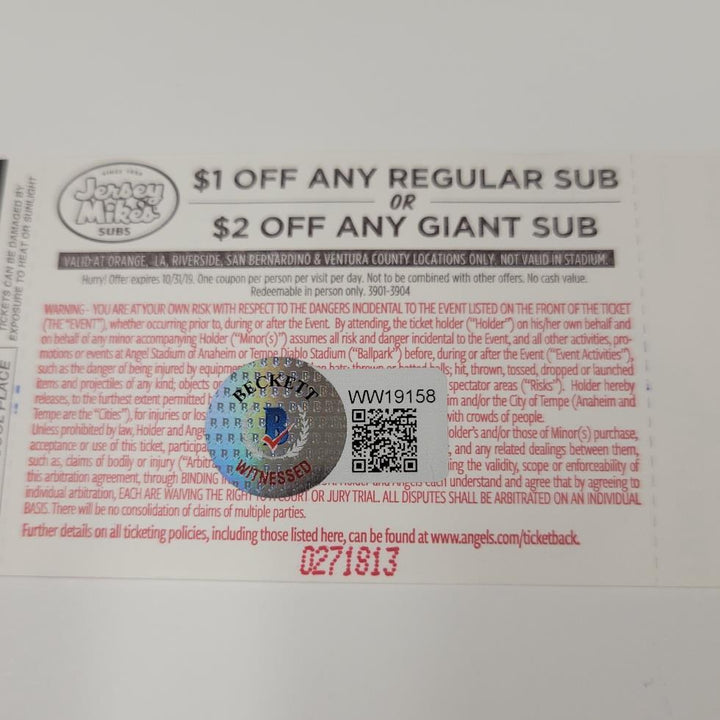 Luis Rengifo signed "MLB Debut" Angels full Ticket 4/25/19 BAS Beckett Witness