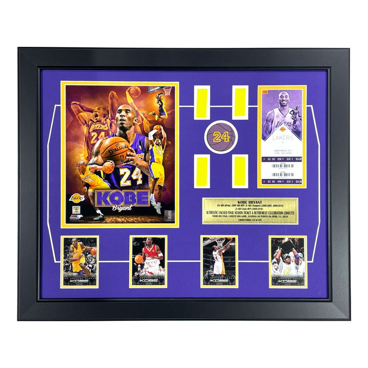 Kobe Bryant Final Lakers Game Used Confetti / Last Season Ticket Framed #D/248