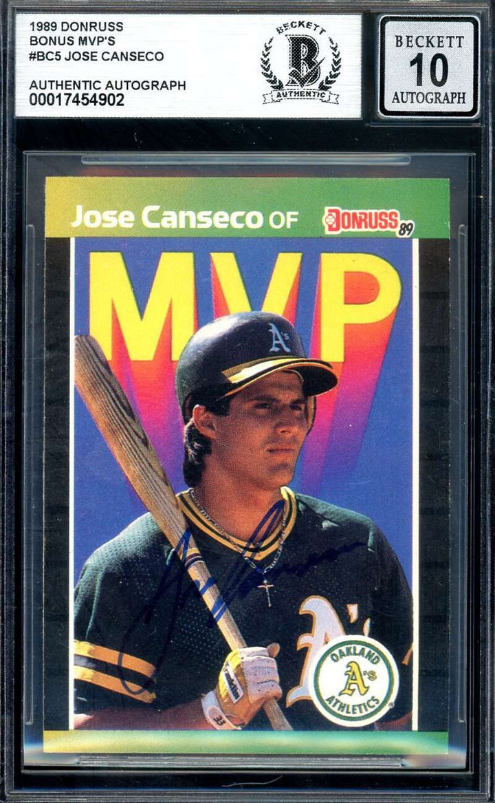 Jose Canseco Gem Mint 10 Beckett BAS Signed 1989 Donruss MVPs Autograph